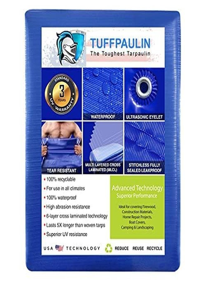 TUFFPAULIN 12FT X 10FT 150 GSM Blue Extra Strong Virgin Tarpaulin Tirpal Tadpatri Tharpai Thadika Mulching Sheet, UV Resistant Eyelets, 100% Waterproof, 6 Layer 3D Rib Technology - Image 2